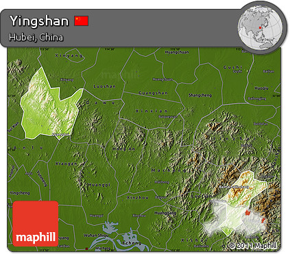 Physical Map of Yingshan, darken