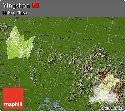 Physical Map of Yingshan, darken
