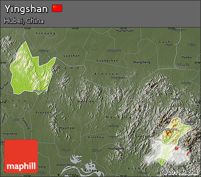 Physical Map of Yingshan, darken, semi-desaturated