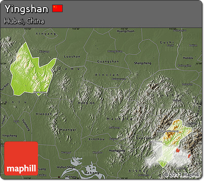 Physical Map of Yingshan, darken, semi-desaturated