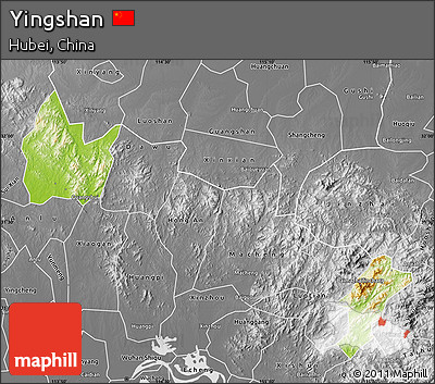 Physical Map of Yingshan, desaturated