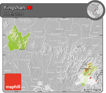 Physical Map of Yingshan, lighten, desaturated