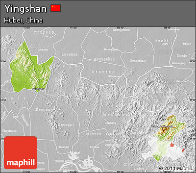 Physical Map of Yingshan, lighten, desaturated