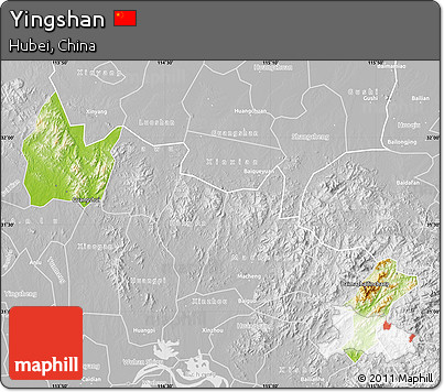 Physical Map of Yingshan, lighten, desaturated