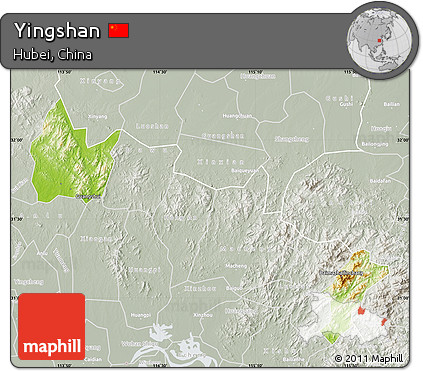 Physical Map of Yingshan, lighten, semi-desaturated