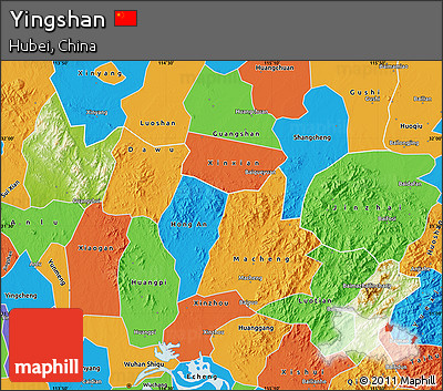 Physical Map of Yingshan, political outside