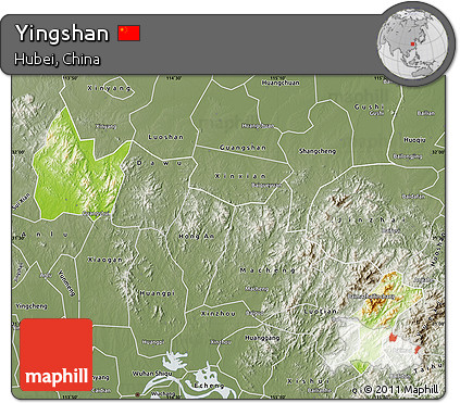 Physical Map of Yingshan, semi-desaturated