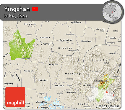 Physical Map of Yingshan, shaded relief outside