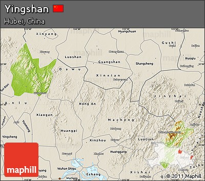 Physical Map of Yingshan, shaded relief outside