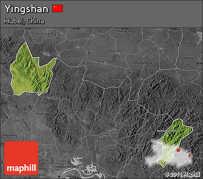Satellite Map of Yingshan, darken, desaturated
