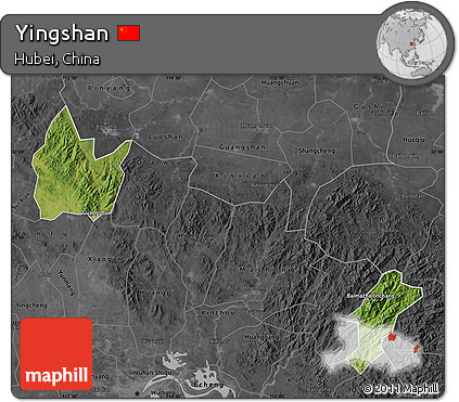 Satellite Map of Yingshan, darken, desaturated