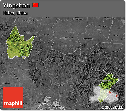 Satellite Map of Yingshan, darken, desaturated