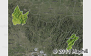 Satellite Map of Yingshan, darken, semi-desaturated