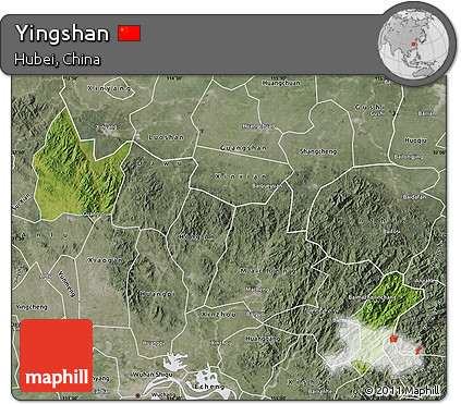 Satellite Map of Yingshan, semi-desaturated