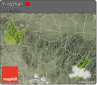 Satellite Map of Yingshan, semi-desaturated