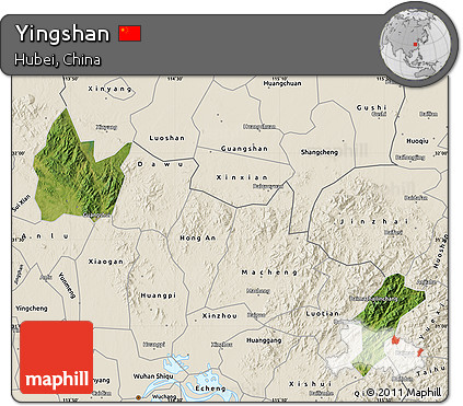 Satellite Map of Yingshan, shaded relief outside