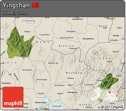 Satellite Map of Yingshan, shaded relief outside