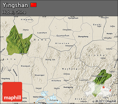 Satellite Map of Yingshan, shaded relief outside