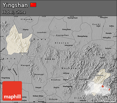Shaded Relief Map of Yingshan, darken, desaturated