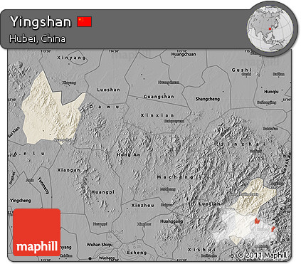 Shaded Relief Map of Yingshan, darken, desaturated