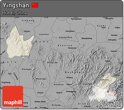 Shaded Relief Map of Yingshan, darken, desaturated