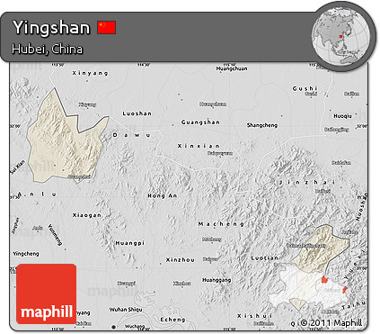 Shaded Relief Map of Yingshan, desaturated