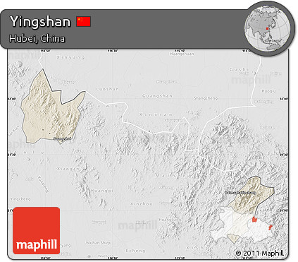 Shaded Relief Map of Yingshan, lighten, desaturated