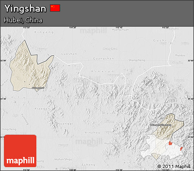 Shaded Relief Map of Yingshan, lighten, desaturated