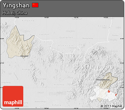 Shaded Relief Map of Yingshan, lighten, desaturated