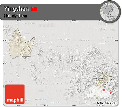 Shaded Relief Map of Yingshan, lighten, semi-desaturated