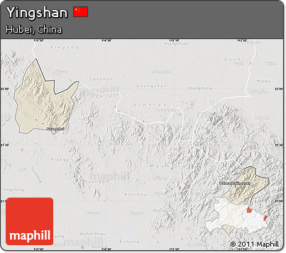 Shaded Relief Map of Yingshan, lighten, semi-desaturated