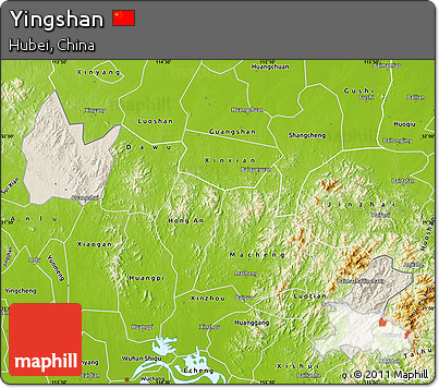 Shaded Relief Map of Yingshan, physical outside