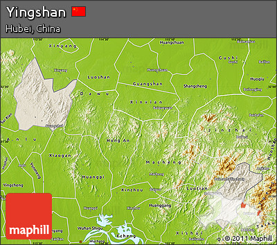 Shaded Relief Map of Yingshan, physical outside