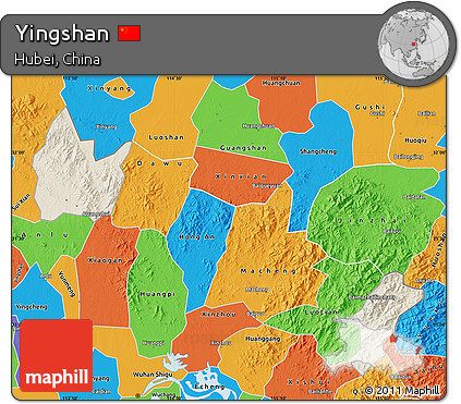 Shaded Relief Map of Yingshan, political outside