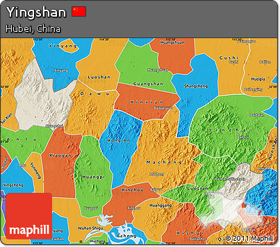 Shaded Relief Map of Yingshan, political outside