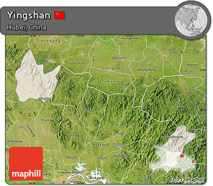 Shaded Relief Map of Yingshan, satellite outside
