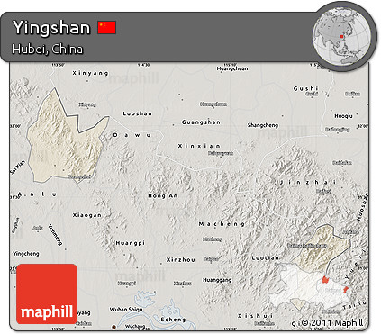 Shaded Relief Map of Yingshan, semi-desaturated