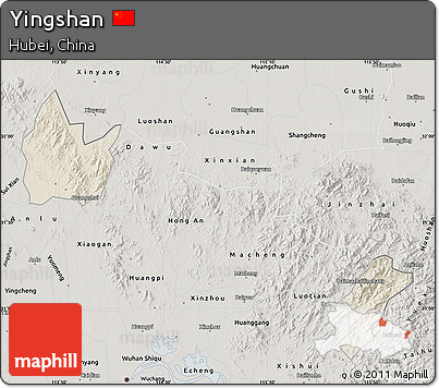 Shaded Relief Map of Yingshan, semi-desaturated