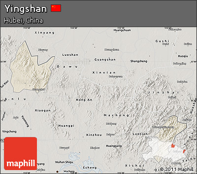 Shaded Relief Map of Yingshan, semi-desaturated