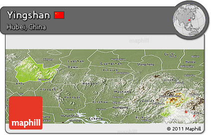 Physical Panoramic Map of Yingshan, semi-desaturated