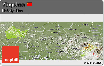 Physical Panoramic Map of Yingshan, semi-desaturated
