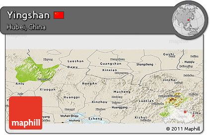 Physical Panoramic Map of Yingshan, shaded relief outside