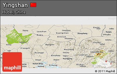 Physical Panoramic Map of Yingshan, shaded relief outside