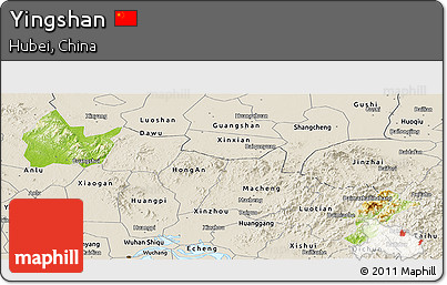 Physical Panoramic Map of Yingshan, shaded relief outside