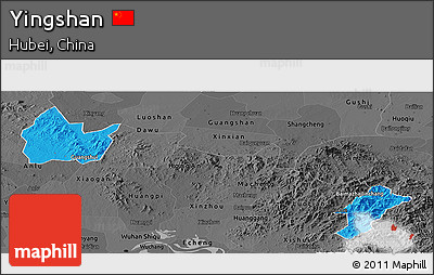 Political Panoramic Map of Yingshan, darken, desaturated