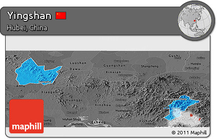 Political Panoramic Map of Yingshan, darken, desaturated