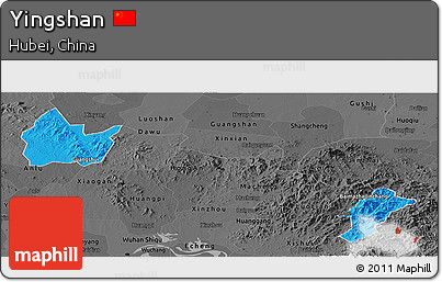 Political Panoramic Map of Yingshan, darken, desaturated