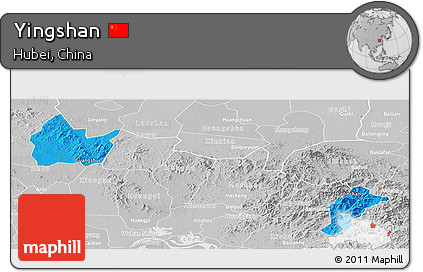 Political Panoramic Map of Yingshan, lighten, desaturated
