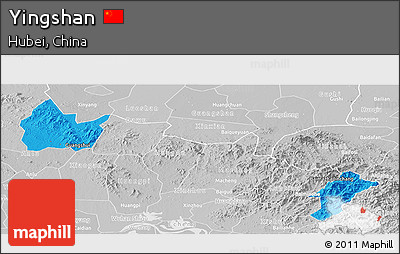 Political Panoramic Map of Yingshan, lighten, desaturated