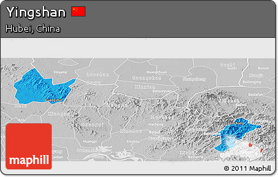 Political Panoramic Map of Yingshan, lighten, desaturated